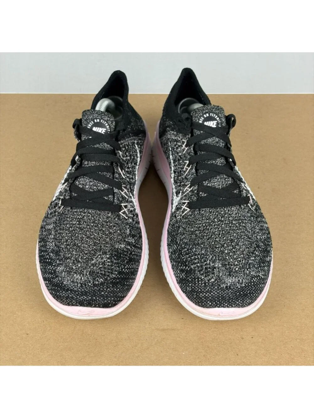 Nike Free RN Flyknit 2018 Athletic Running Shoes Womens 7.5 Black Pink Low Top